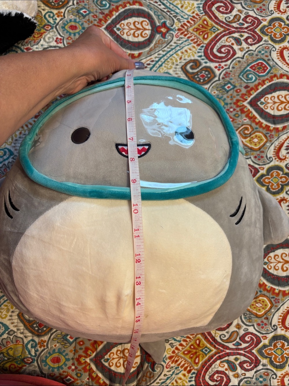 Squishmallow large Gray and Cream Plush Shark Pillow with Teal Trim around mask - Picture 10 of 11